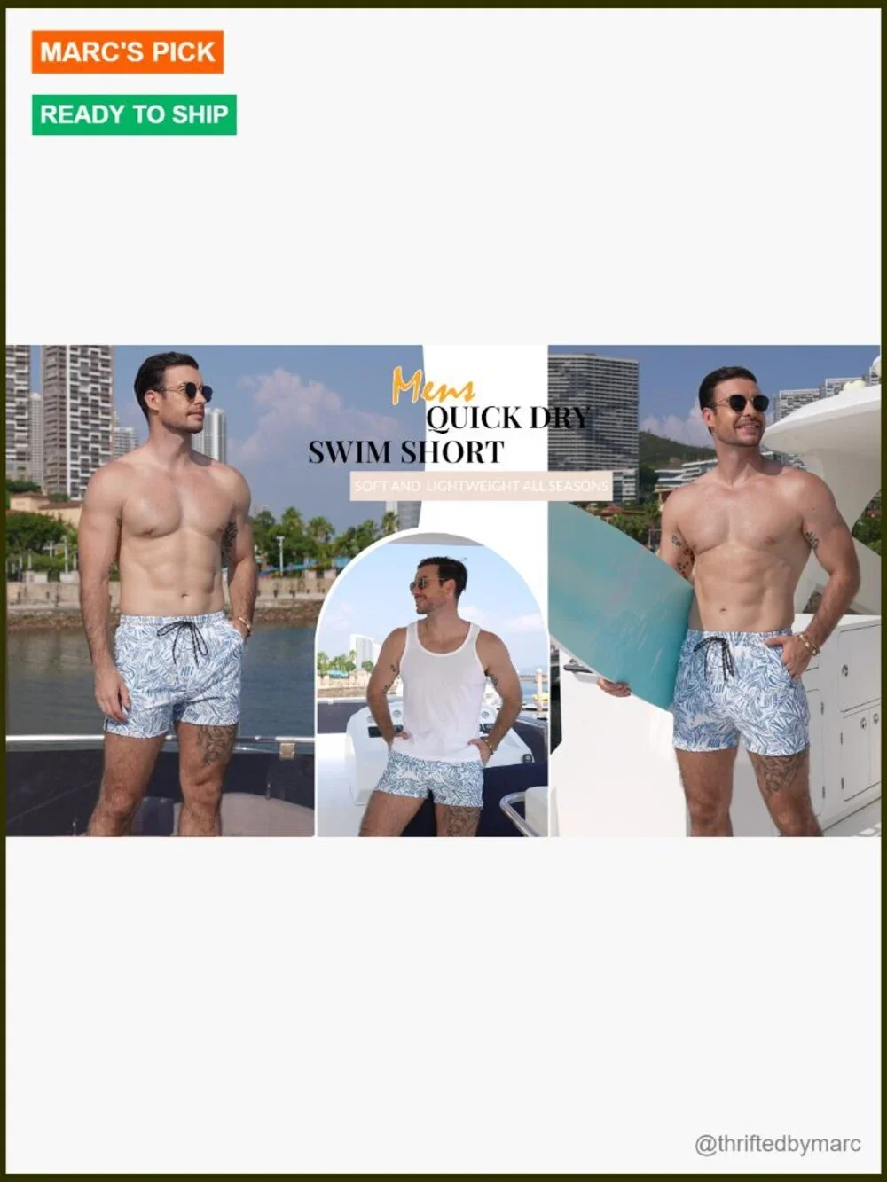Men's Quick Dry Board Shorts with Pockets 5 Inch Inseam